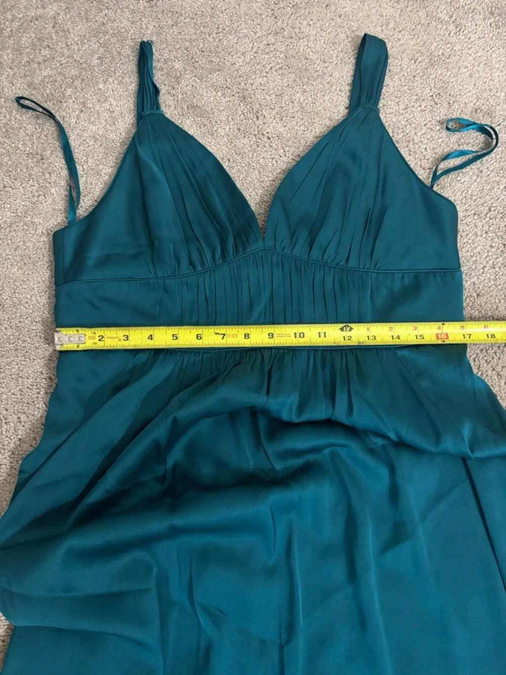 Banana Republic cascade maxi flowy silk stretch teal dress size 16 - Picture 9 of 10